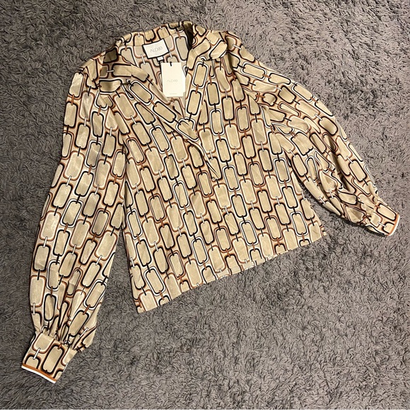 Alexis NEW Reyson Long Sleeve Chain Link Button Down Blouse Size L - Picture 11 of 16